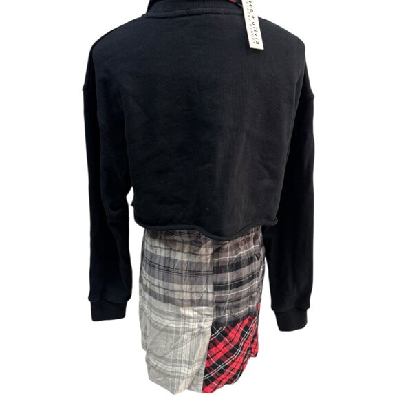 Alice + Olivia Patchwork Shirt Dress with Cropped Sweatshirt XS - NWT - Picture 2 of 9